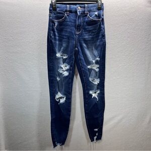 American Eagle Curvy Hi-Rise Jegging Distressed Jeans Womens 00 Blue‎ Denim 2771